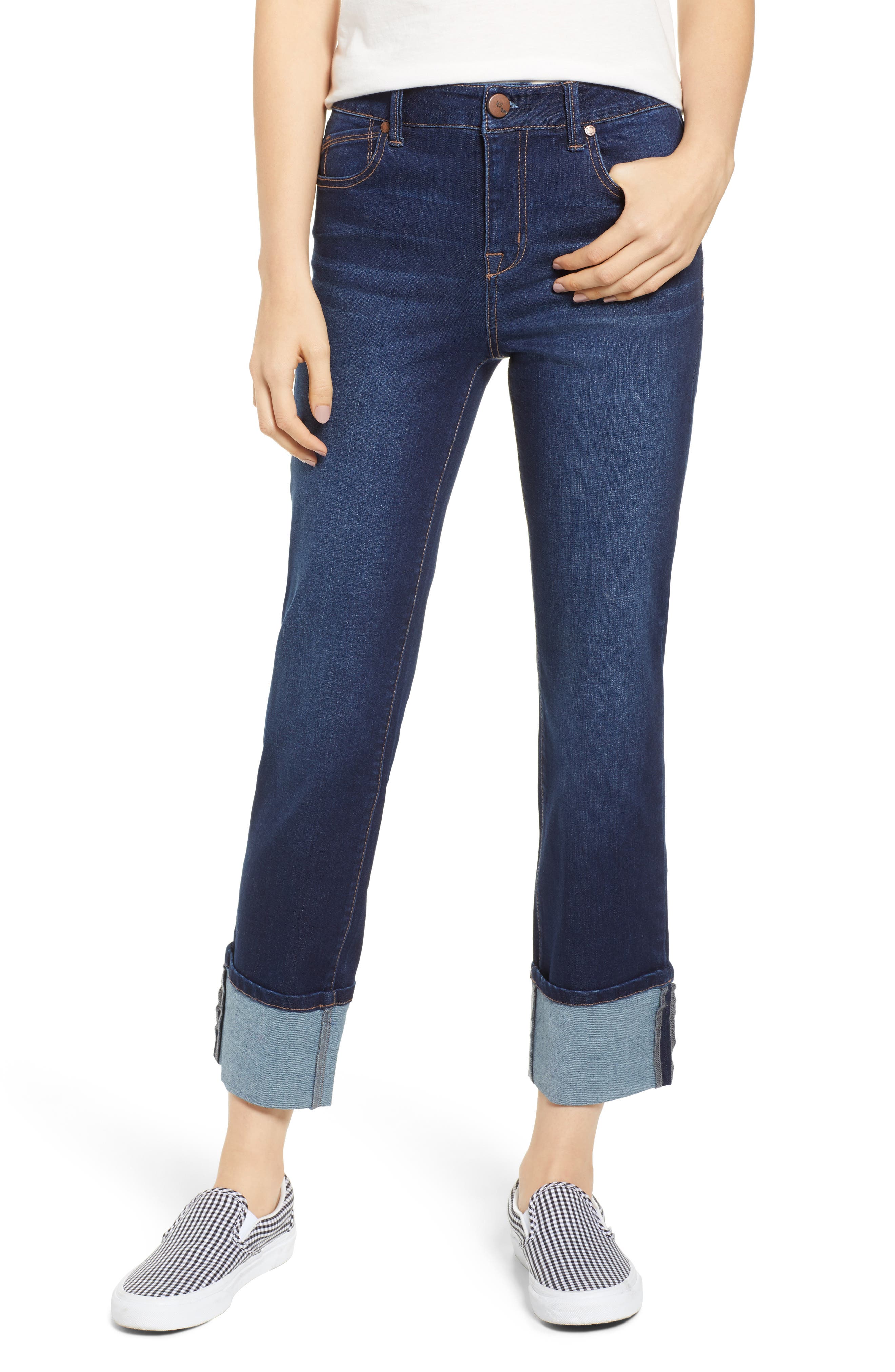 cuffed dark jeans