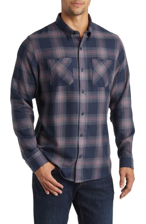Travismathew Cloud Plaid Flannel Button-up Shirt In Total Eclipse/flint