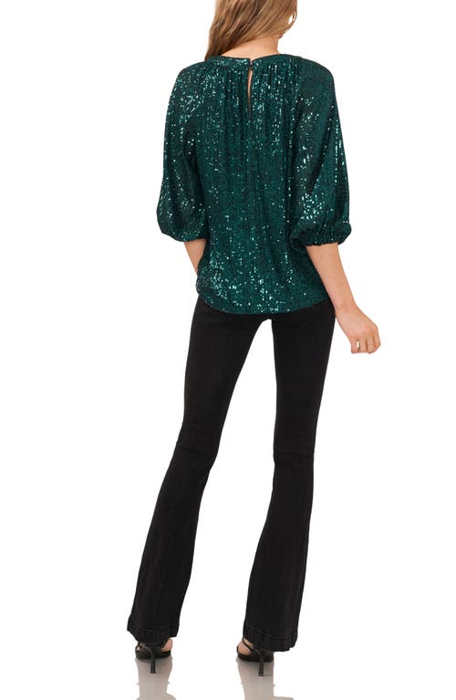 Shop Vince Camuto Sequin Keyhole Neck Blouse In Dark Green