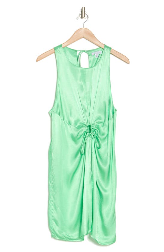 Shop Topshop Ruched Cutout Sleeveless Satin Minidress In Medium Green