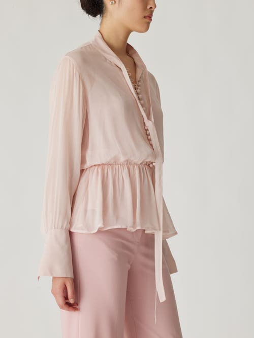 Rebecca Taylor Covered Button Tie Front Blouse In Calamine Pink