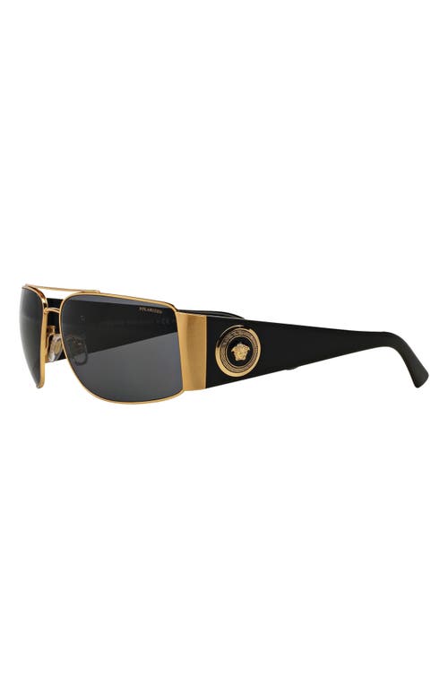 Versace 63mm Polarized Oversize Rectangular Sunglasses In Gold/grey