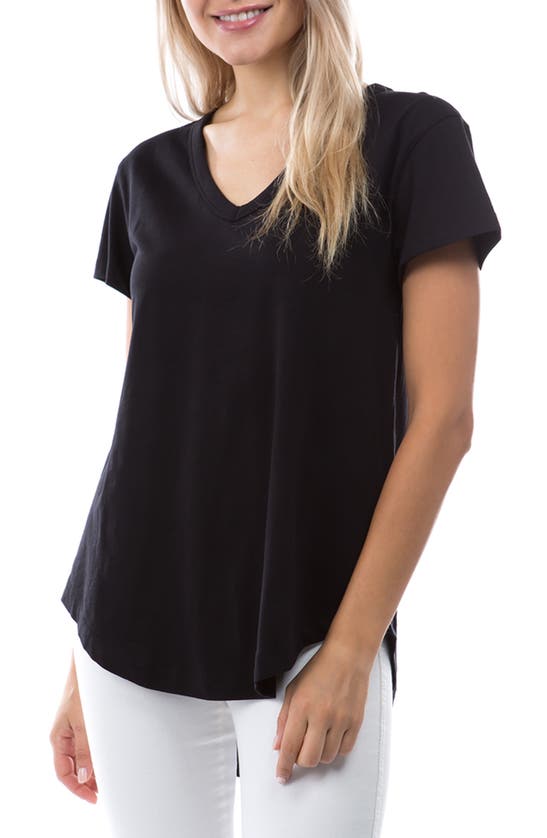 Shop Apny V-neck High-low T-shirt In Black