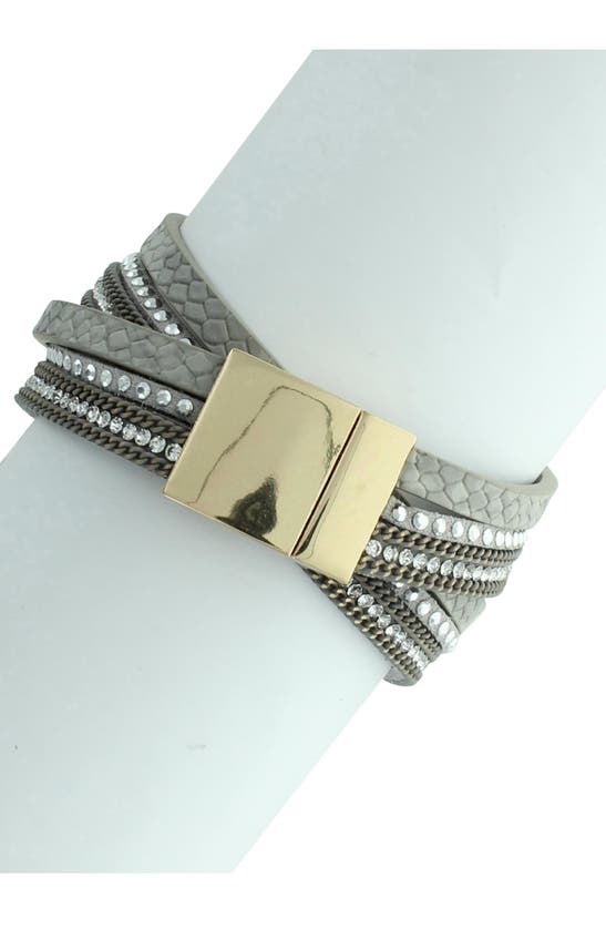 Shop Olivia Welles Edisa Feather Detail Faux Leather Stack Bracelet In Metallic