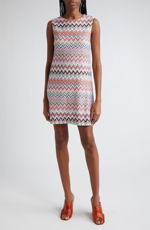 Missoni Chevron Metallic Knit Sleeveless Shift Dress in Pink White Tones Multi at Nordstrom, Size 4 Us