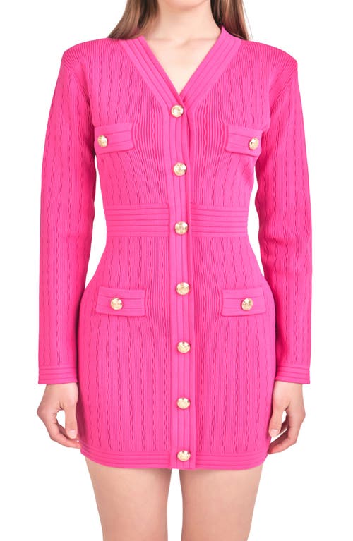 Shop Endless Rose Padded Shoulder Long Sleeve Sweater Minidress In Fuchsia