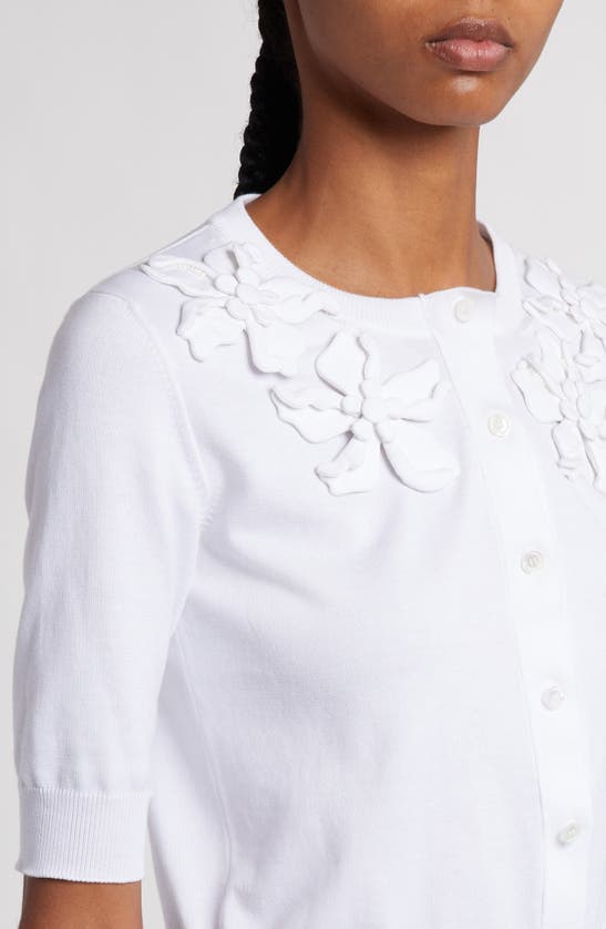 Shop Valentino Floral Appliqué Crop Cotton Cardigan In Bianco