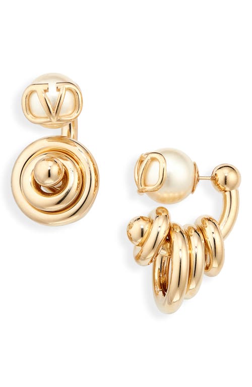 Valentino Garavani Vlogo Signature Imitation Pearl Huggie Hoop Earrings In Gold