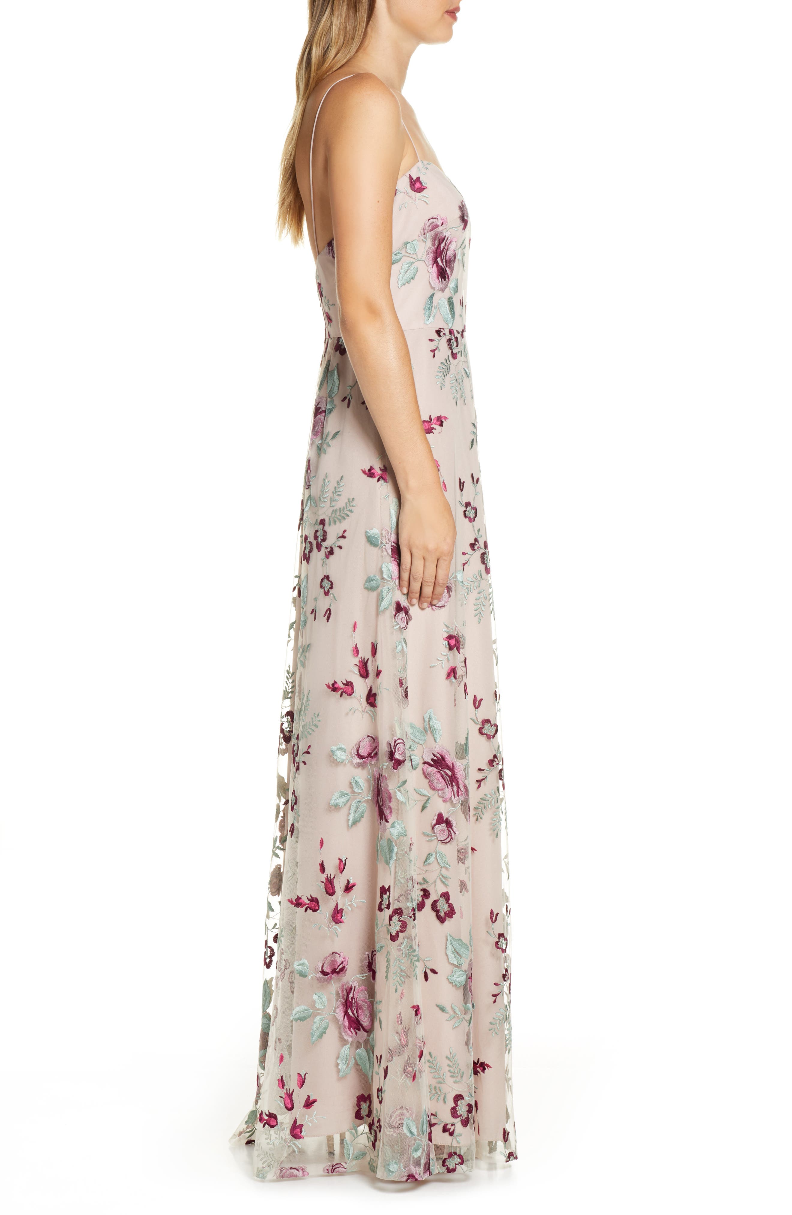 drew floral embroidered tulle evening dress