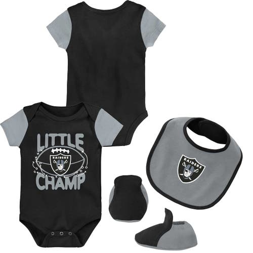 Outerstuff Newborn & Infant Black/Silver Las Vegas Raiders Little Champ Three-Piece Bodysuit Bib & Booties Set