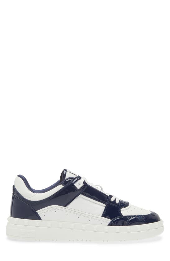 Shop Valentino Freedots Patent Leather Trim Low Top Sneaker In Worker/bianco