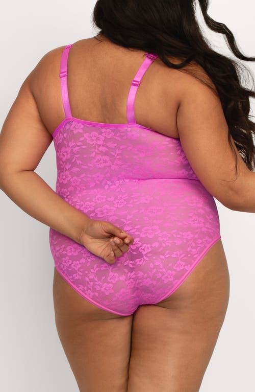 Shop Curvy Couture No-show Lace Bodysuit In Flirt