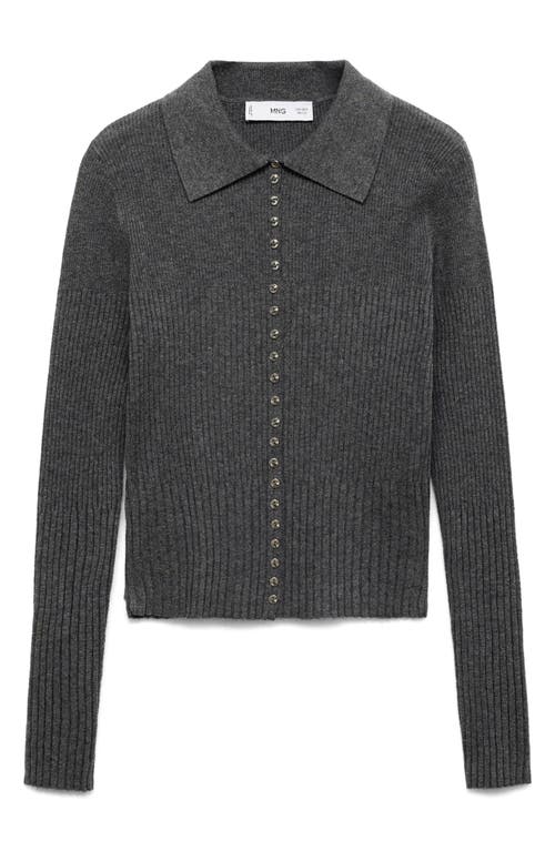 Shop Mango Rib Knit Cardigan In Dark Heather Grey