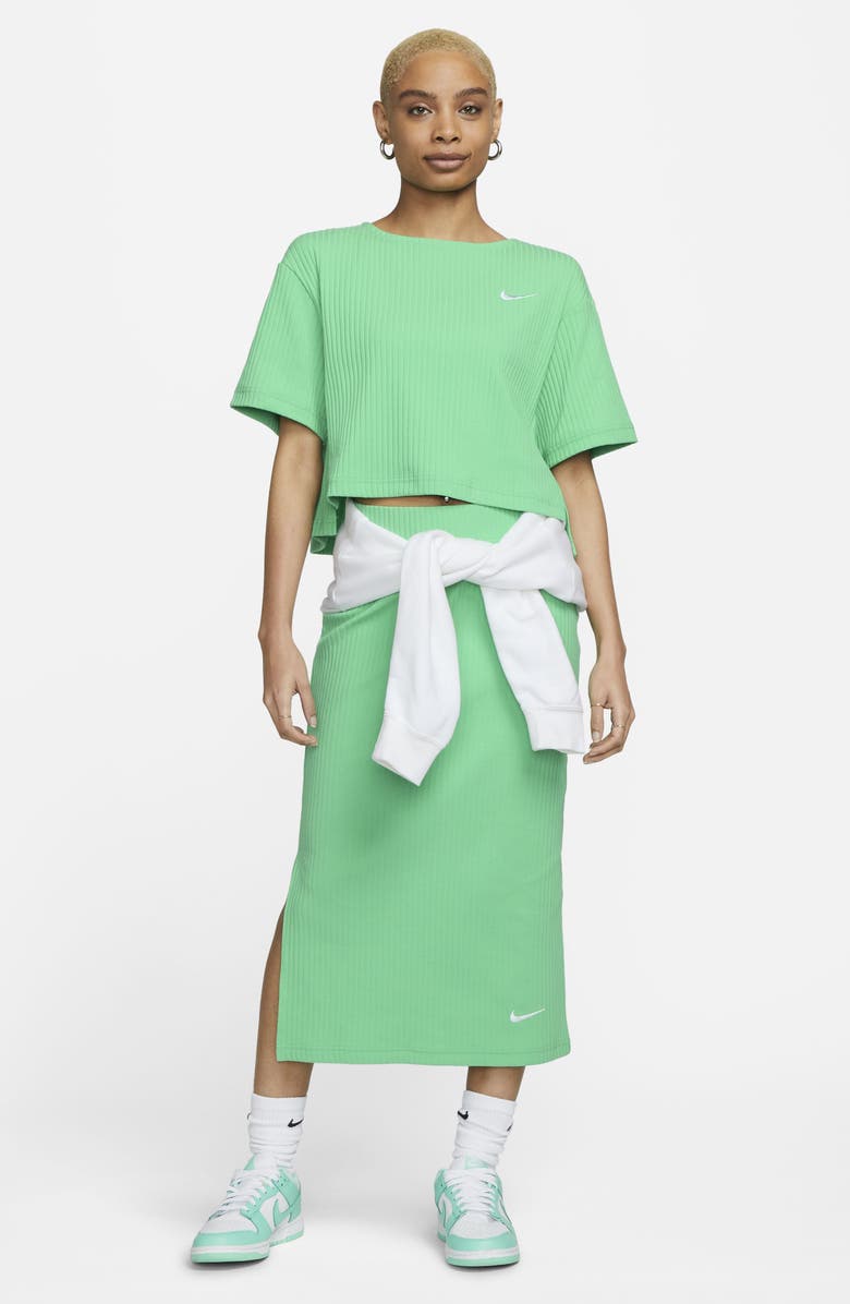 Nike Cotton Blend Rib Skirt, Alternate, color, Spring Green/ White