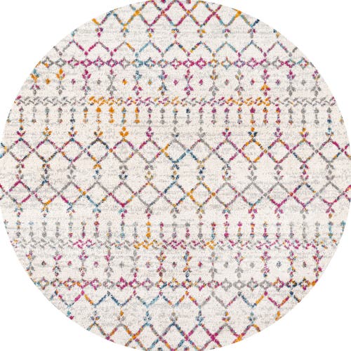 Jonathan Y Moroccan Hype Boho Vintage Diamond Round Area Rug In Ivory/multi
