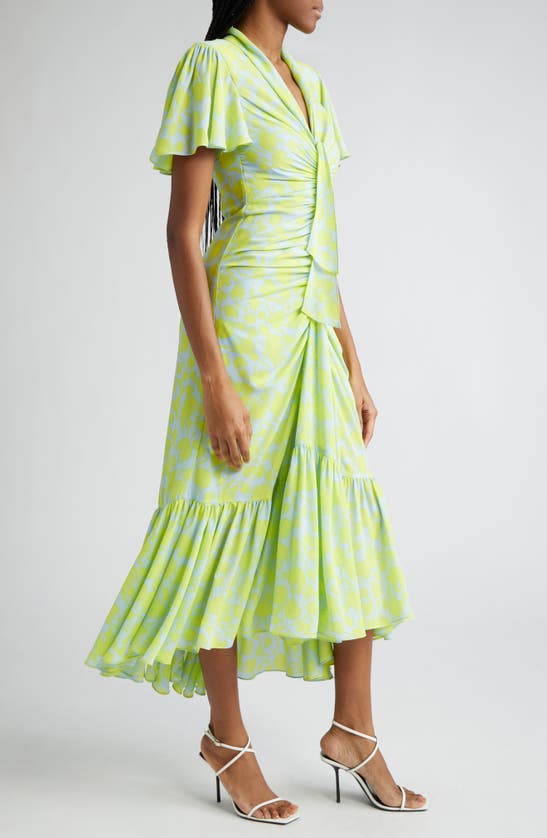 Shop Cinq À Sept Peeta Floral Print Ruched Maxi Dress In Serene Sky/ Fres