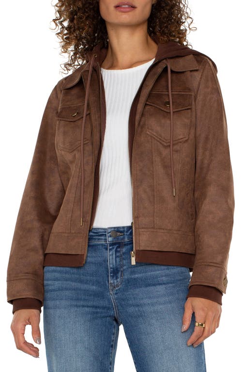 Shop Liverpool Faux Suede Trucker Jacket With Removable Hooded Bib Inset In Vintage Umber