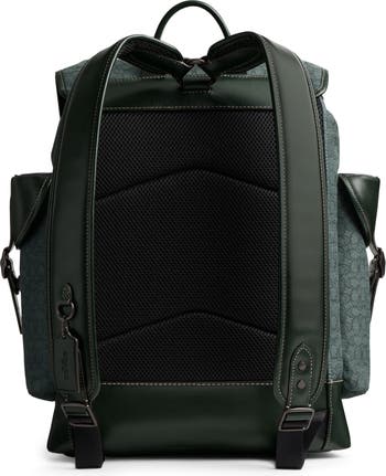 Coach Leather Hitch Backpack in Micro Signature Jacquard -  Green - Size