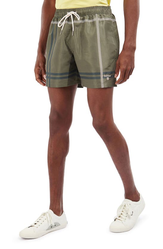 Barbour Blaine Plaid Print Swim Shorts In Ivy Green