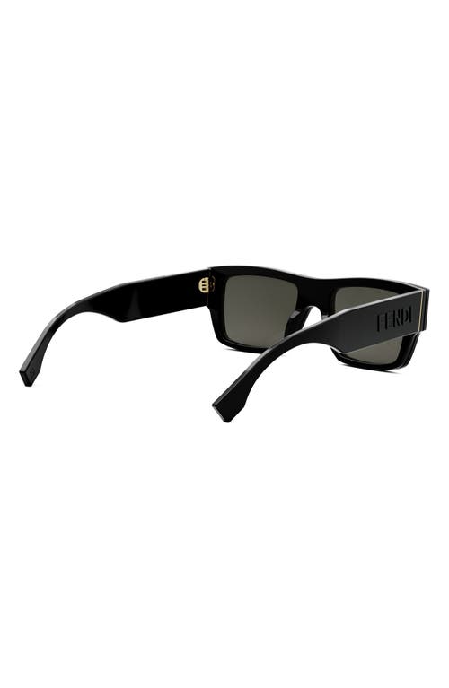 Shop Fendi ' Signature 53mm Rectangular Sunglasses In Shiny Black/smoke