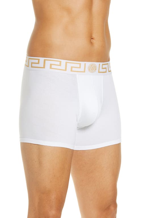 Versace Long Stretch Cotton Trunks In White/gold
