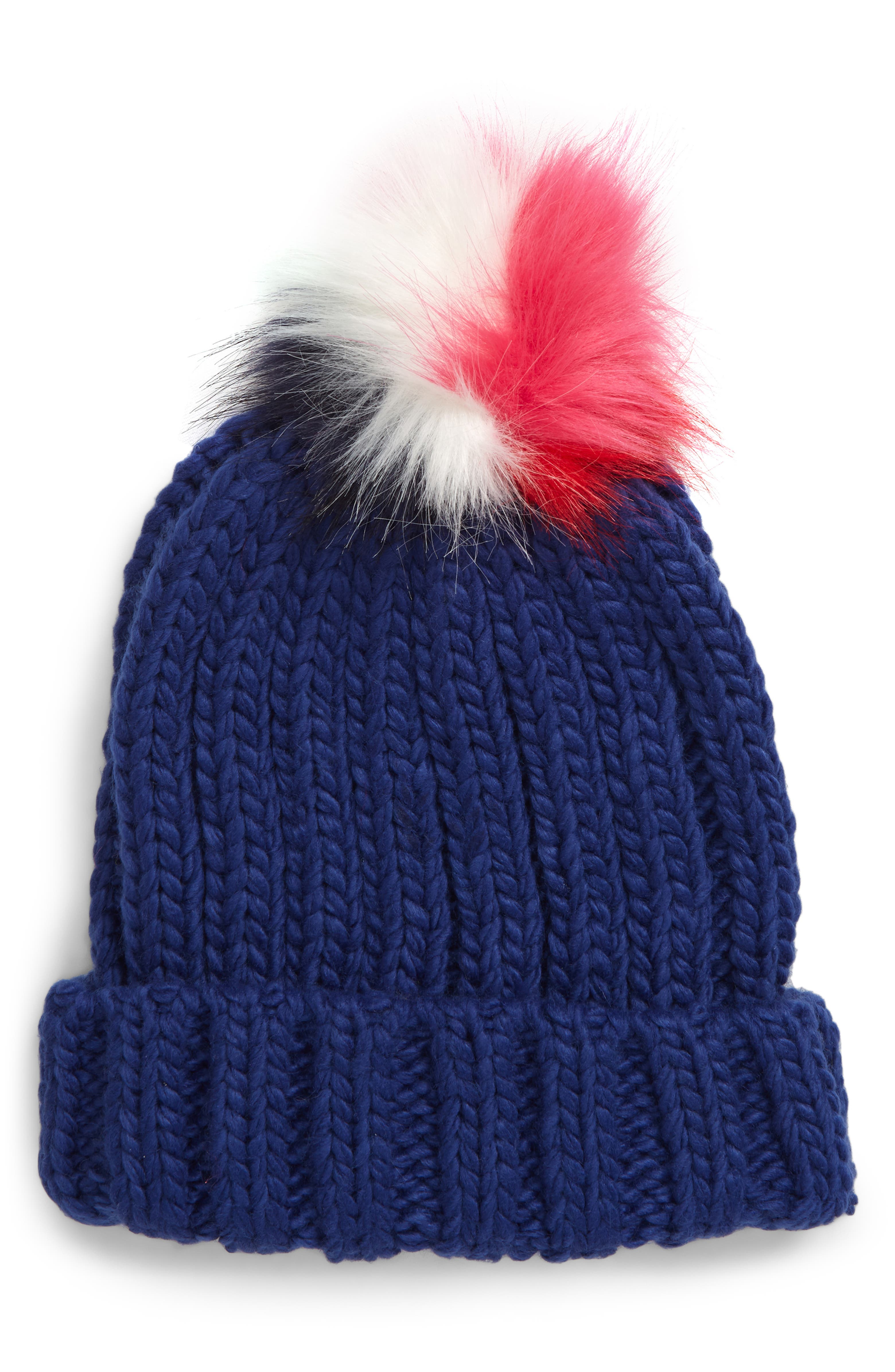 Mini Boden Faux Fur Pompom Chunky Knit Hat (Kids) | Nordstrom