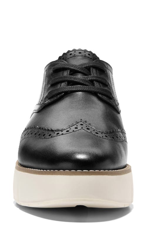 Cole Haan Women's Lace Up Platform Brogue Wingtip Oxford Flats In Black/ivory