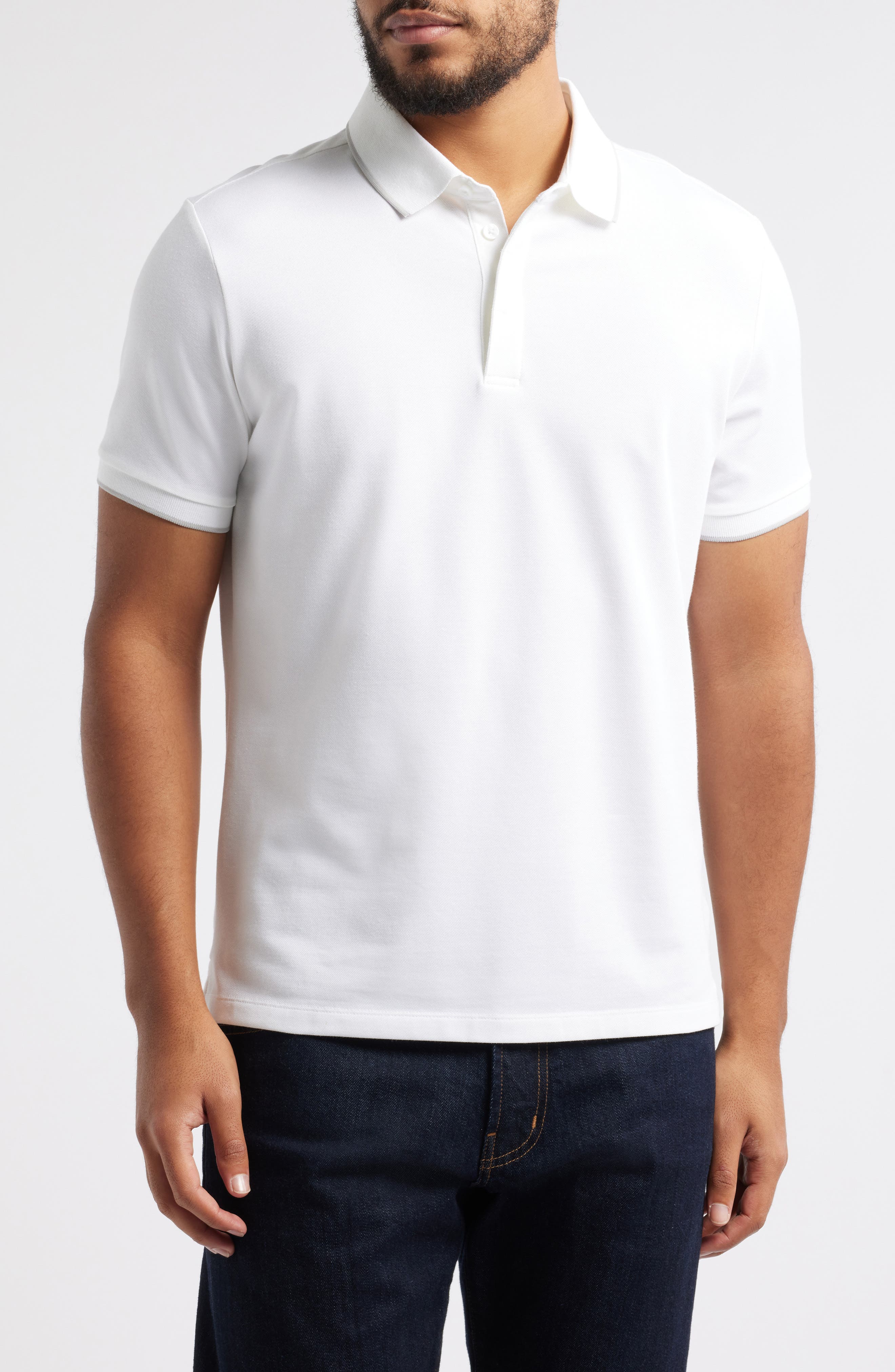 Robert Barakett Hunter Tipped Solid Polo in White 