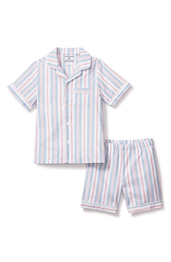 Shop Petite Plume Kids' Stripe Two-piece Short Pajamas In Blue