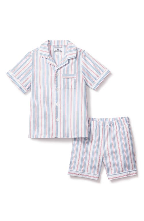 Petite Plume Kids' Stripe Two-Piece Short Pajamas Blue at Nordstrom,