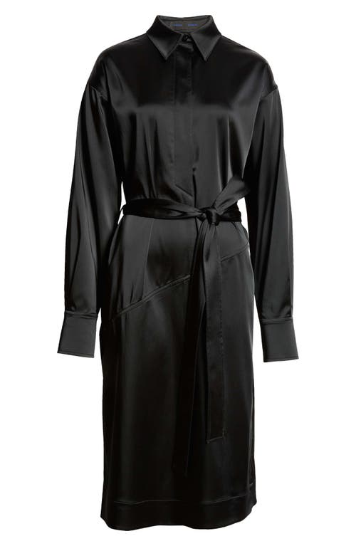 Shop Proenza Schouler Andy Belted Long Sleeve Satin Shirtdress In Black