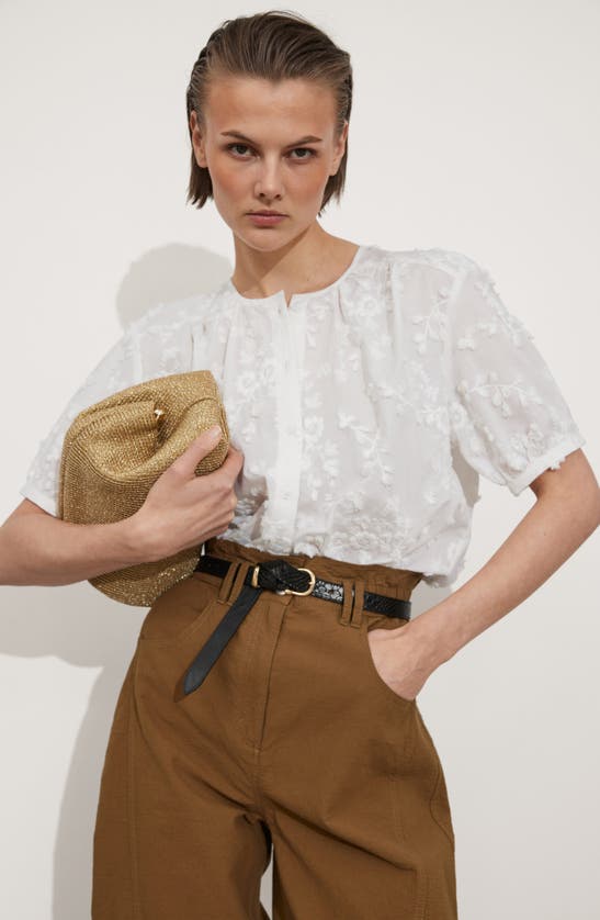Shop & Other Stories Floral Texture Front Button Cotton Top In White Light