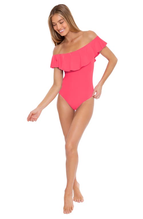 Shop Trina Turk Monaco Off The Shoulder Ruffle One-piece Swimsuit In Geranium