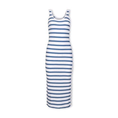 Shop Hope & Henry Organic Rib Knit Maxi Dress With Slit In White And Blue Nautical Stripe