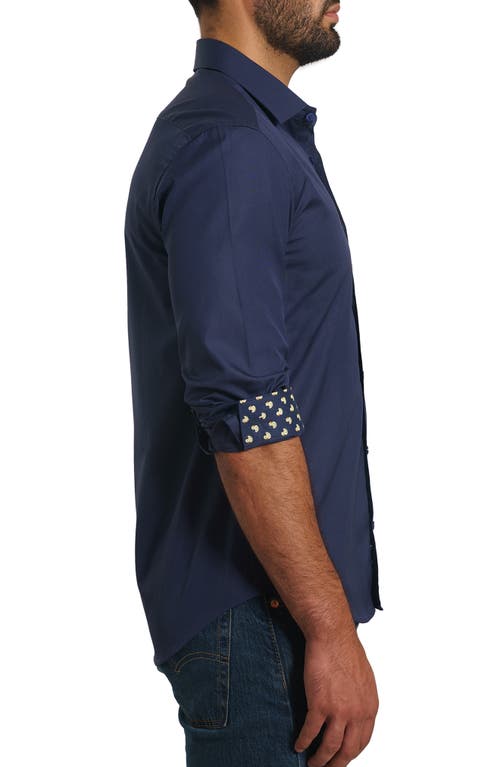 Jared Lang Men's Trim Fit Contrast Cuff Pima Cotton Sport Shirt In Dark Blue