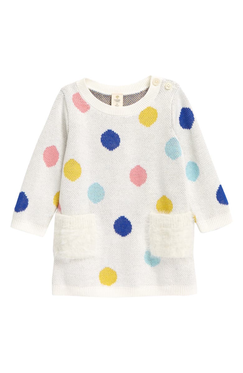 TUCKER + TATE Fuzzy Pocket Sweater Dress, Main, color, IVORY EGRET MULTI DOTS