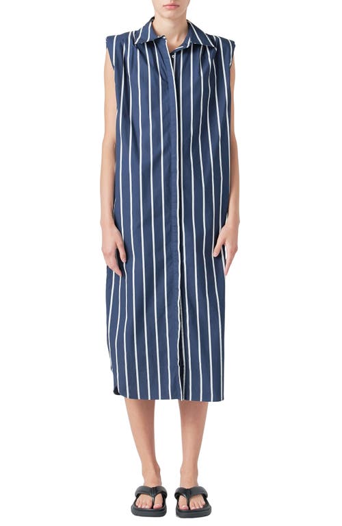 Shop Grey Lab Stripe Sleeveless Shirtdress In Blue