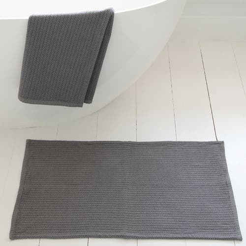 Mungo Cotton Rib Bath & Shower Mat In Light Grey
