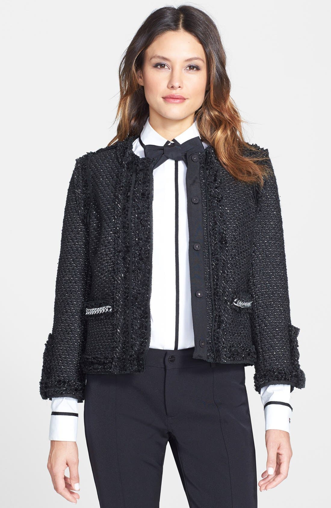 Pink Tartan Collarless Sparkle Tweed Jacket Nordstrom