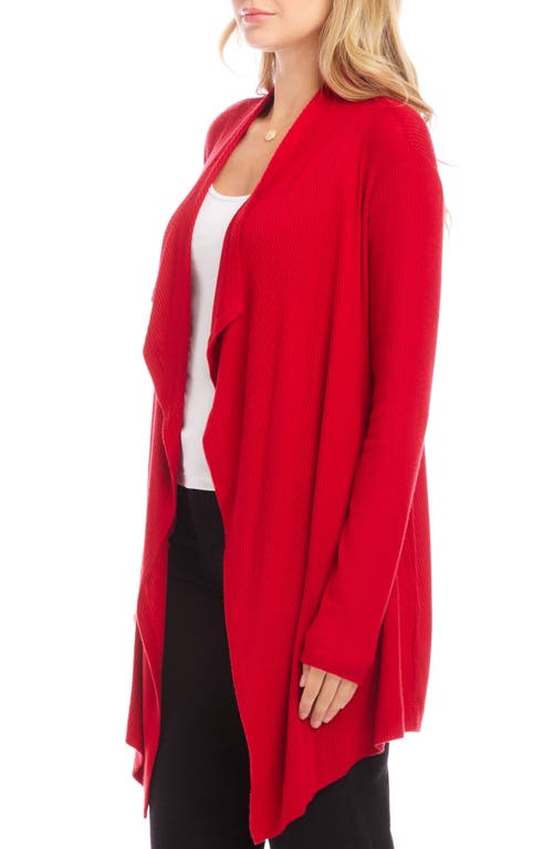 Shop Karen Kane Drape Collar Rib Longline Cardigan In Red