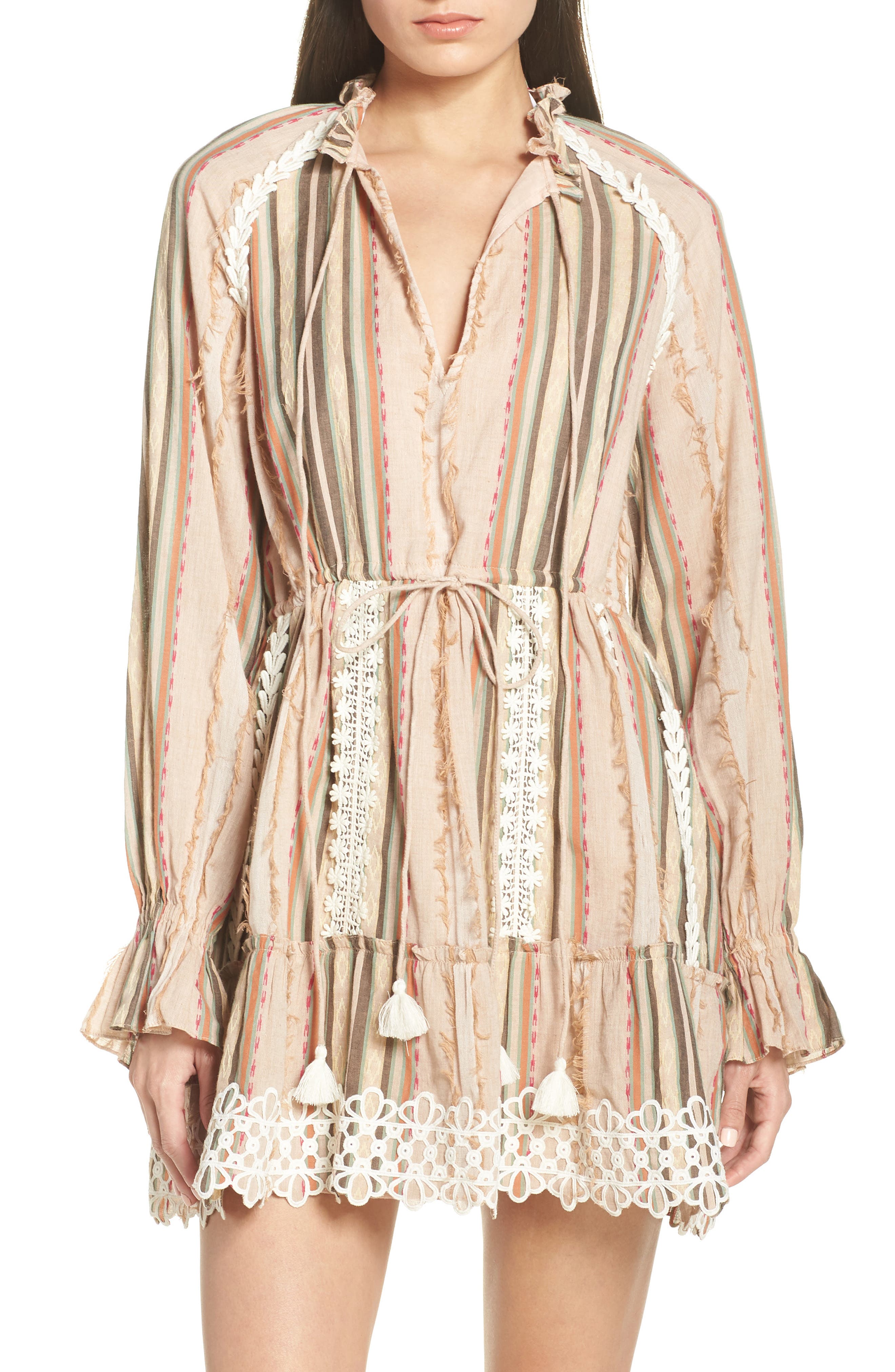 Hemant & Nandita Tassel Cover-Up Minidress, Beige