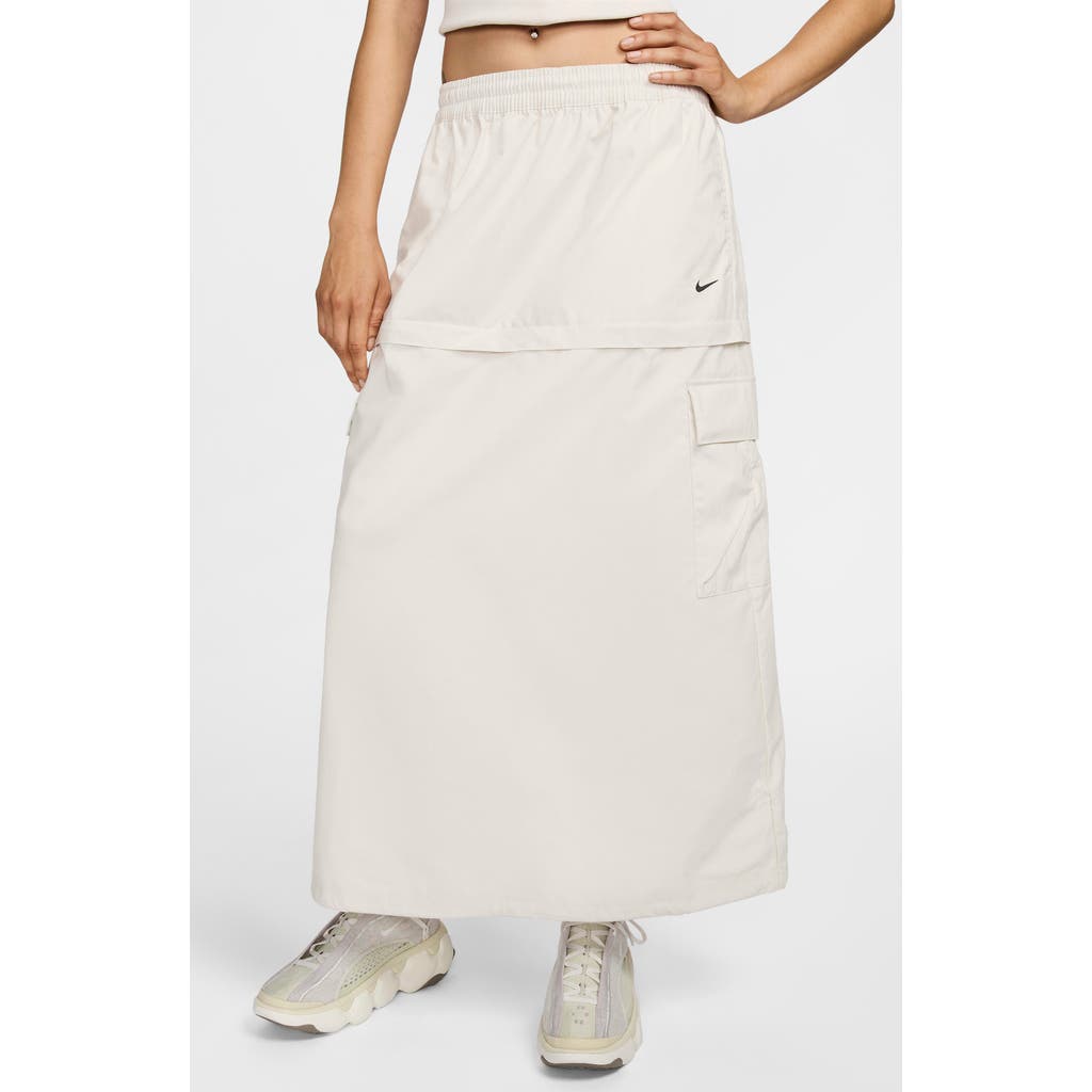 Nike Women's Sportswear Essential Mid-rise Woven Cargo Midi Skirt In Light Orewood Brown/black