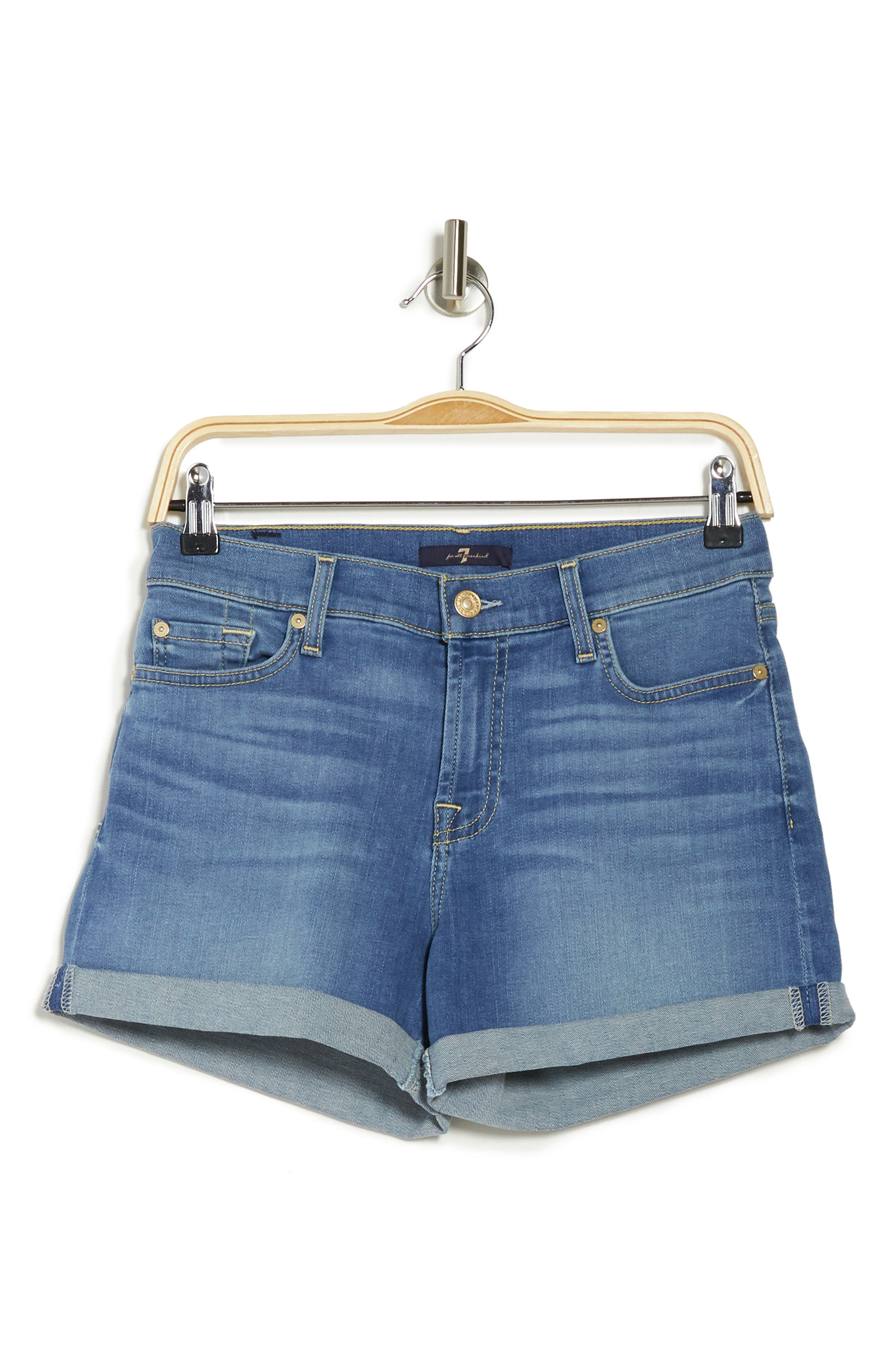 7 FOR ALL MANKIND MID RISE ROLL DENIM SHORTS,190392953104