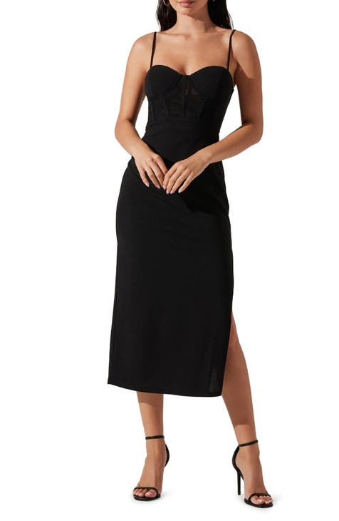 Jersey midi dress with corset-style bra top in Black for Women