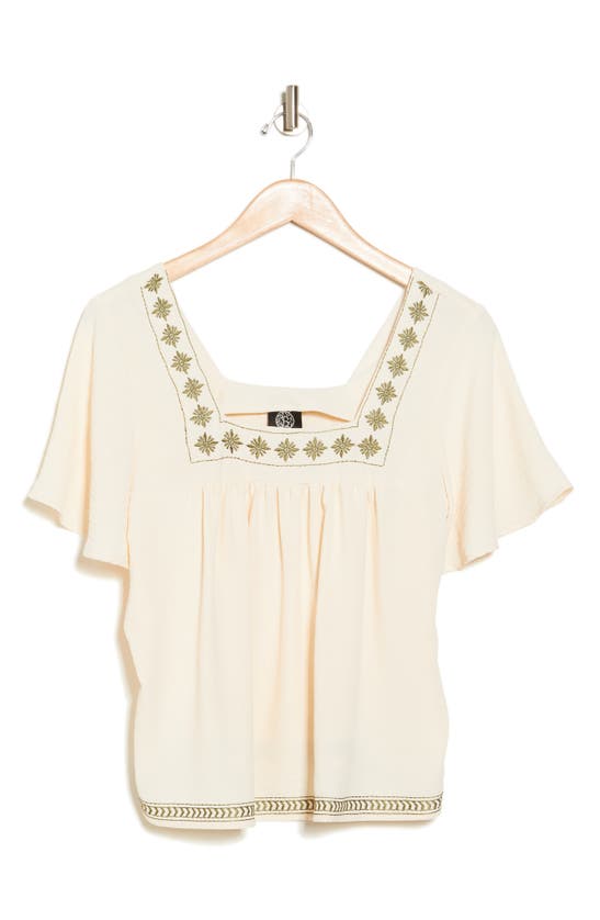 Bobeau Embroidered Airflow Top In Ivory