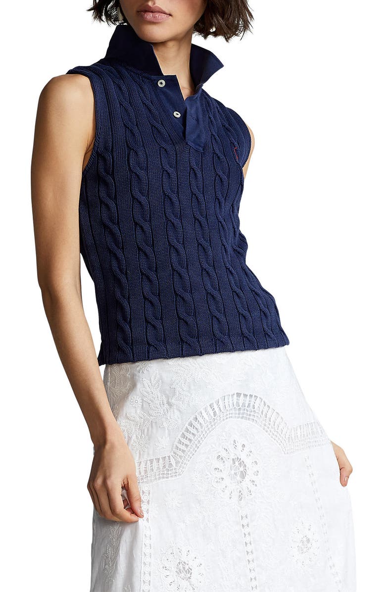 Polo Ralph Lauren Women's Cable Sleeveless Cotton Sweater | Nordstrom