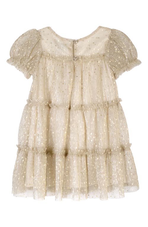 Shop Zunie Metallic Puff Sleeve Tiered Tulle Dress & Bloomers In Gold
