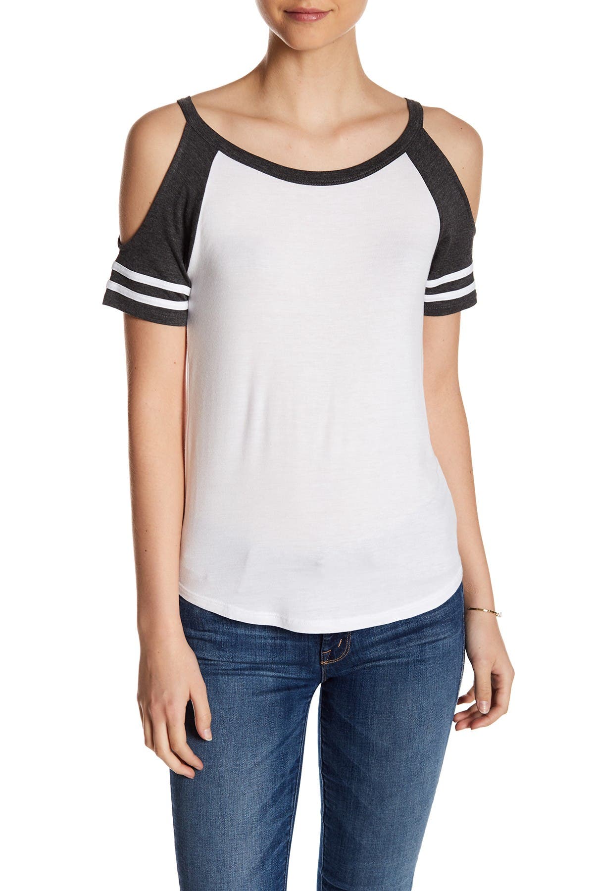 cold shoulder baseball tee