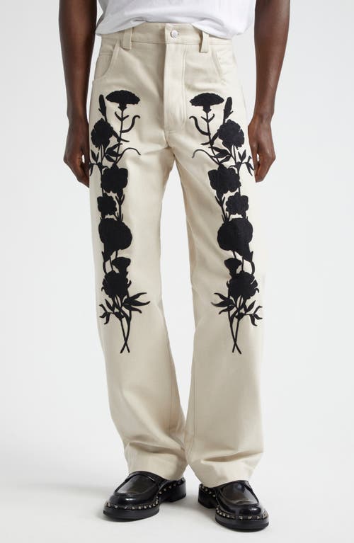 SONG FOR THE MUTE Embroidered Foliage Straight Leg Jeans Khaki at Nordstrom, Us