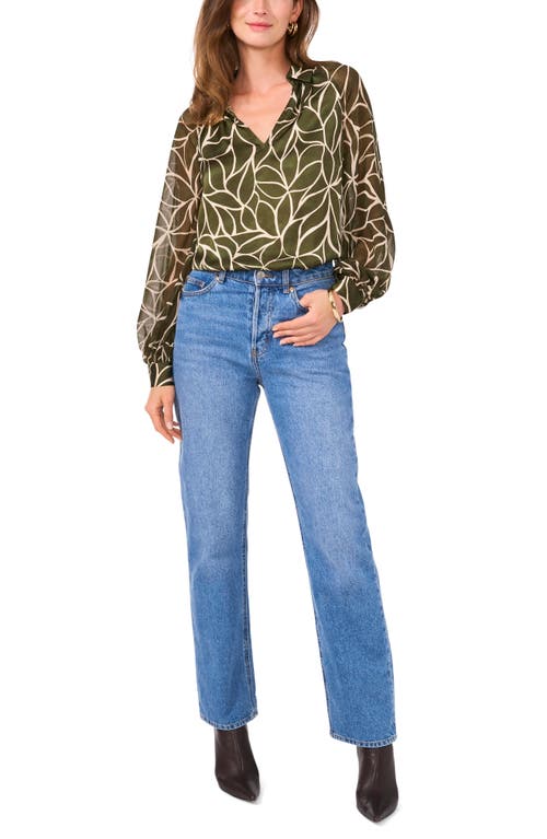 Shop Vince Camuto Floral Long Sleeve Georgette Top In Military Green